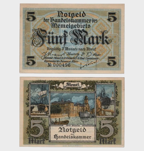 Memel - 1922 - 5 Mark - "aUNC" - #CO2342