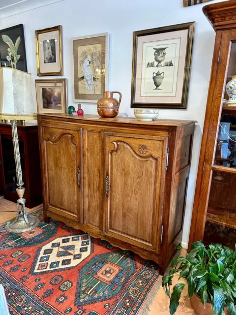 French Provincial Oak Armoire with Brass Hinges and Embellishments.Circa 1850 2