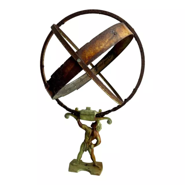 Antique Armillary French Bronze Atlas/Cast Sphere, Farm Fresh For Restoration