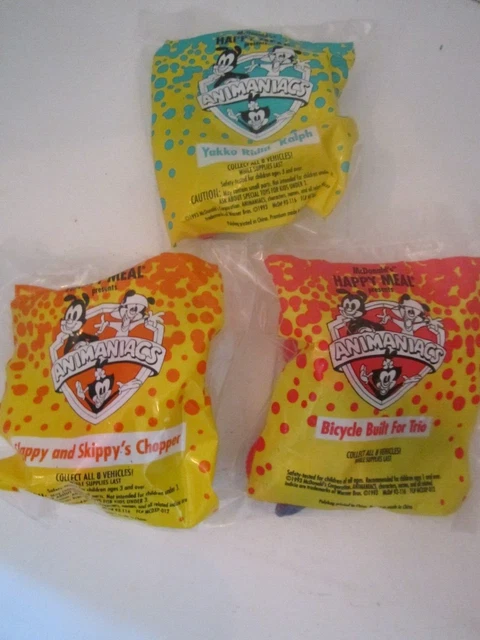3 Different NEW McDonalds 1995 Animaniacs Happy Meal Kid Toy Sealed Ralph Slappy