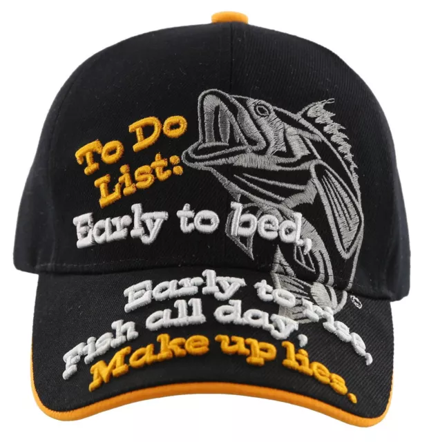 Early To Bed Early To Rise Fish All Day Make Up Lies Fishing Sport Cap Hat Black