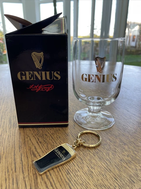 Vintage Guinness GENIUS Glass + Keyring. Boxed