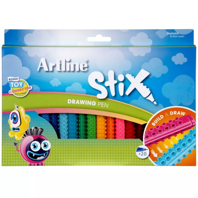 Artline Stix Build & Draw Washable Non-Toxic Drawing Pen Pack of 20