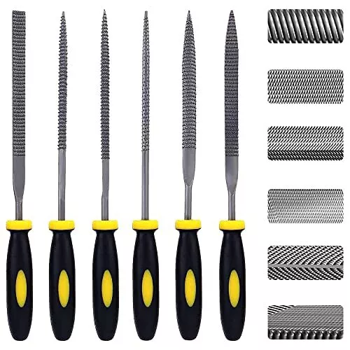Needle Files Set, 6 Pcs Mini Carbon Steel File Kit with Handle, Including