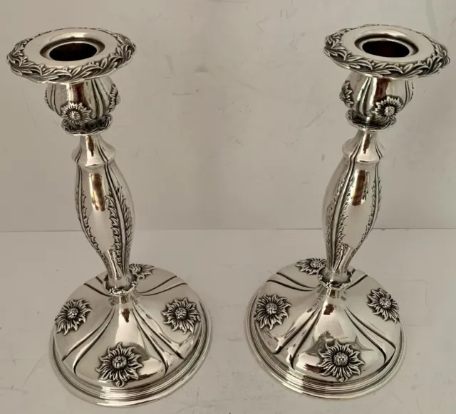 Early Tiffany Chrysanthemum Sterling 10" Candlesticks Candle Holders C 1891-1902