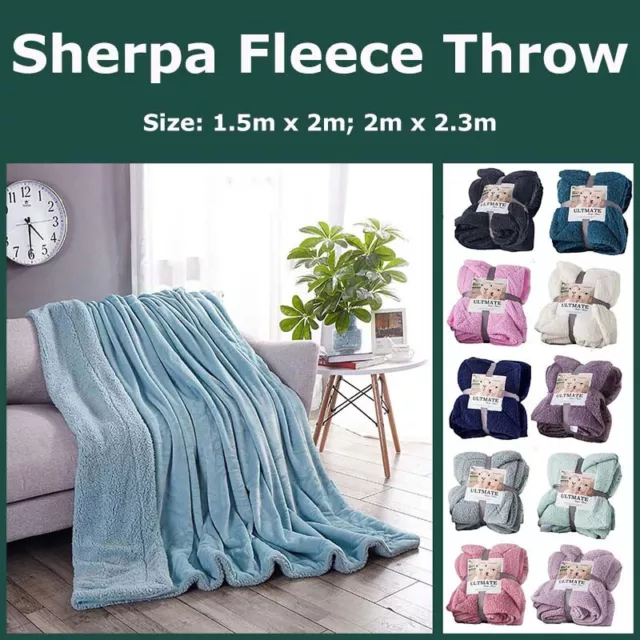 Solid Sherpa Throw Blanket Reversible Plush Micro Mink Faux Lambswool Berber