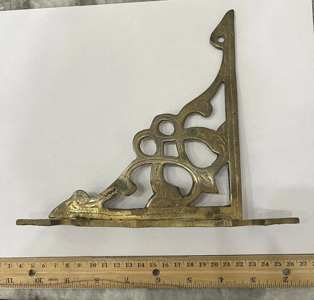 Ornate Vintage Brass Shelf Bracket 9” X 7”