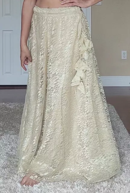 Lehenga Skirt, light gold lace and light weight! Maxi skirt