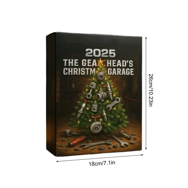 adventskalender 2025: The Gearhead's Christmas Garage, 24-daagse miniatuurautogereedschap met vakantiegeschenken voor autoliefhebbers, autokerstaftellen voor geliefden, mechanica, 1 stuk