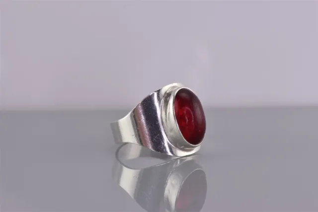 Sterling Silver Oval Red Solitaire Tapered Cuff Band Ring 925 Sz: 6