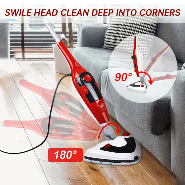 12-in-1 1500W HOT STEAM CLEANER HANDHELD STEAMER FLOOR MOP WASHER UK SELLER NEW