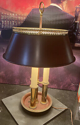 Vintage French Bouillotte Style Brass 3 Arm Candle Lamp Original Metal Shade