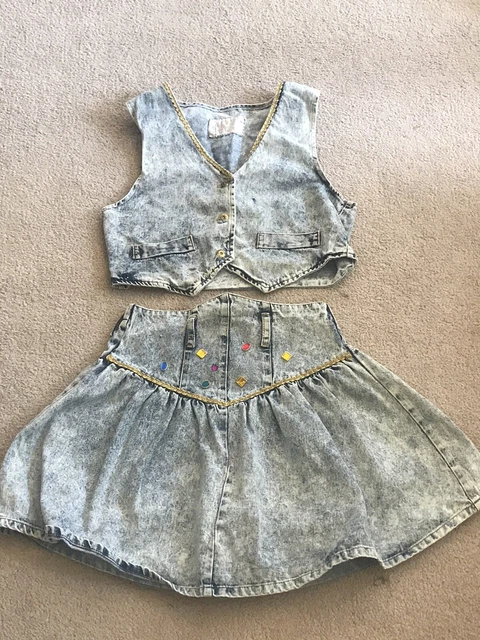 CNTZ denim scid wash skirt and vest bedazzled sz12 girls vtg 1756