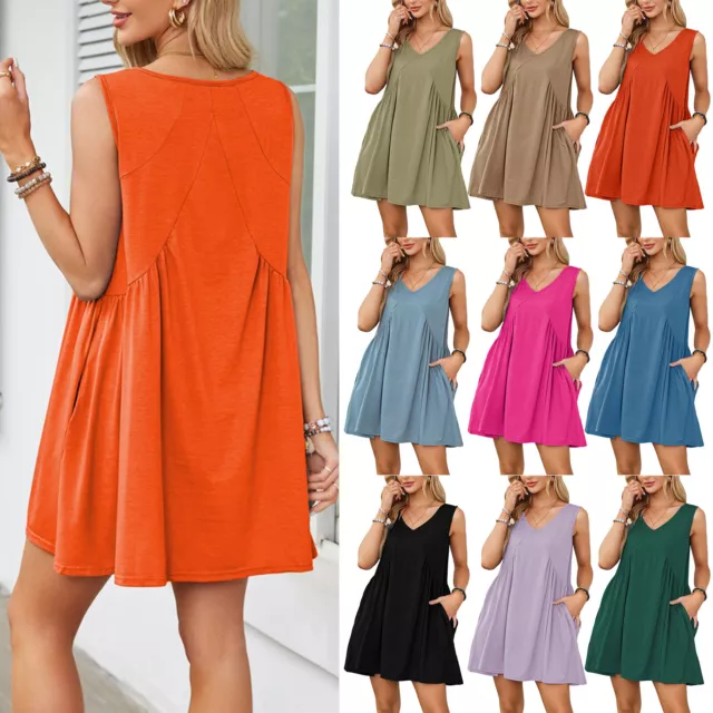 Womens Dress Vacation Cover Up Summer Sundress Sleeveless Tank Ruffled Dresses