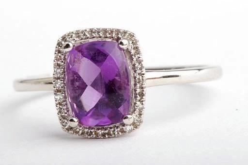 Amethyst Ring Brillanten Diamant 375 9K Weiß Gold Gr. 56 17,8mm *