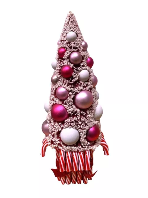 December Diamonds PINK Bottlebrush Red Candy Cane CHRISTMAS TREE Table Decor NEW