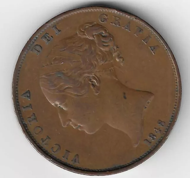 Queen Victoria Young Head 1848 OT Coinage Penny 1d British Coin