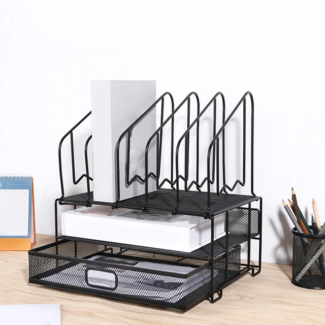 Organiseur De Bureau Avec Tiroir En Cuir PU Noir - Porte-Stylo, Support Télécommande & Accessoires - Design Élégant