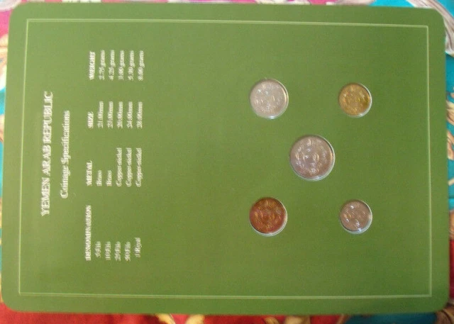 Coin Sets of All Nations Yemen w/card 1974-1985 UNC 25 fils 1979 1 Riyal 1985 3
