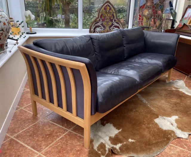 Danish Black Leather 3 seater Sofa cheaper with a slight imperfections.