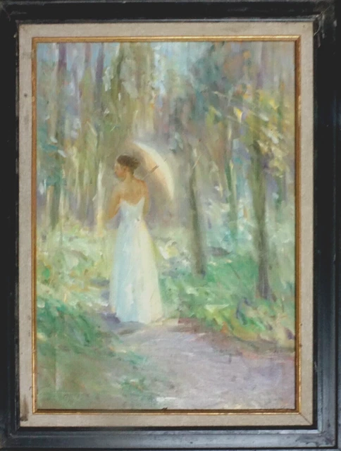 Peinture Miniature Ancienne Signée - Scène Romantique Promenade - Occasion - Décoration Vintage
