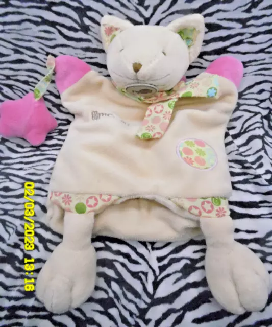 CE/ BABYNAT DOUDOU MARIONNETTE CHAT Mme MIAOU CREME ROSE ETOILE FLEUR 28CM NEUF