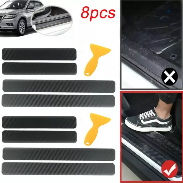 8x Car Scuff Plate Black Carbon Fiber Door Sill Cover Panel Step Protector Guard