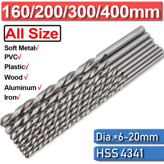 6-20mm Extra Long High Speed Steel HSS Twist Drill Bits Set Metal Woodworking UK