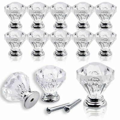 12Pcs Crystal Glass Cabinet Knob Diamond Shape 30mm Drawer Cupboard Handle Pull