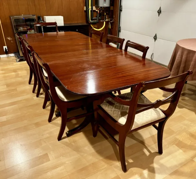 Antique Fine Furniture Dining Table with 2 leafs + 8 chairs Restored 19 Century
