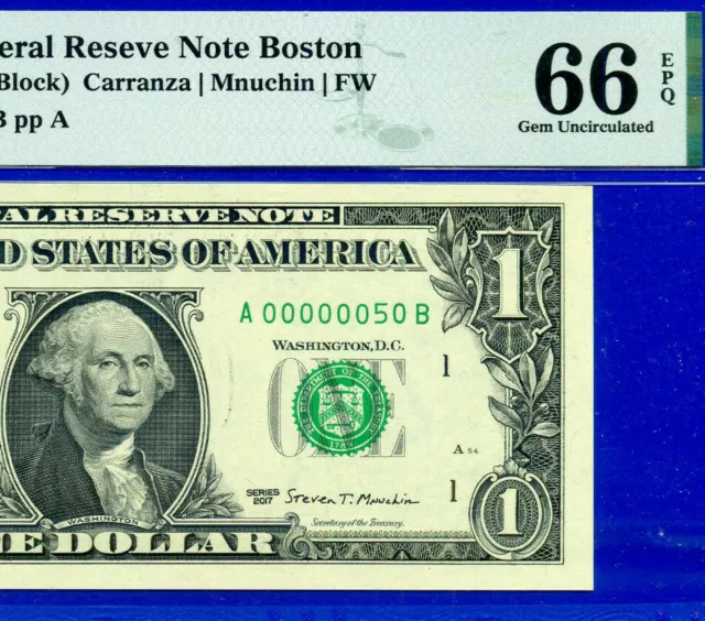 Near TOP POP - 2017 $1 FRN (( 2nd Finest - Serial # 50)) PMG 66EPQ - Low Serial
