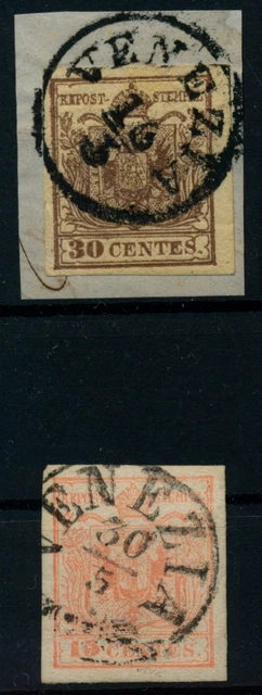 LOMBARDEI-VENETIEN 1850 30C, RANDDRUCK! Und 15C, Verschiedene VENEZIA