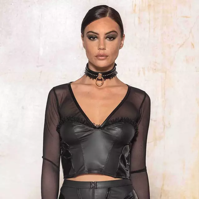 PATRICE CATANZARO Tonnerre Top Wetlook Lack Bustier-Top mit Netz GOTHIC CLUBWEAR