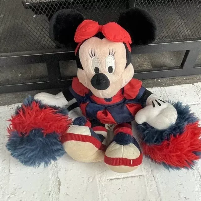 Minnie Mouse Cheerleader 11 1/2" Disney Plush Stuffed Bean Bag Animal Red Blue