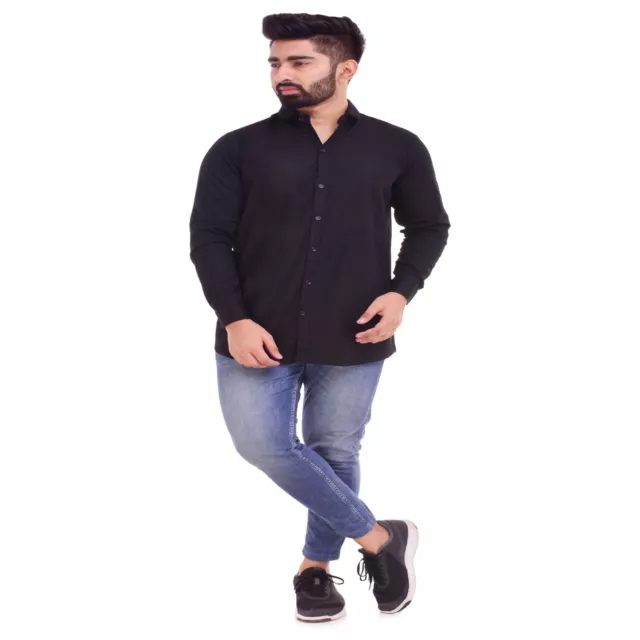 Indiano Taglia XL Nero 100% Cotone Uomo Camicie Tinta Abito da Sposa Ragazzi UK