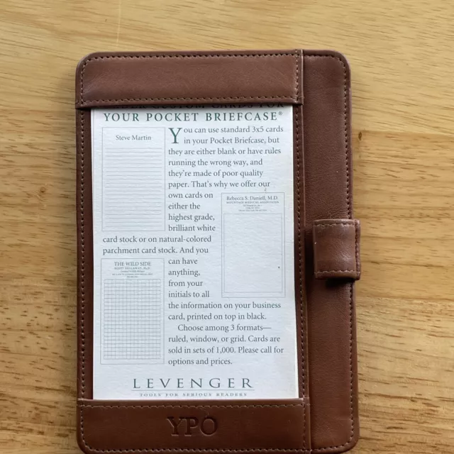 Levenger The Pocket Briefcase Brown Leather 3.5" Note Cards $59 Initials YPO