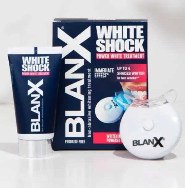 BLANX White Shock Power Whitening Treatment 50ml TOOTHPASTE + LED Light Bite