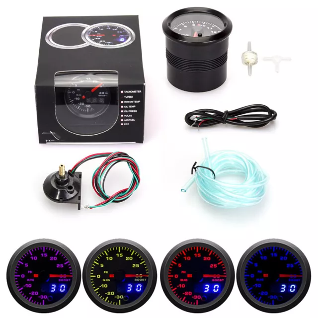 2" Digital & Pointer 7 Color LED Turbo Boost Meter PSI Gauge for 12V Vehicle Car