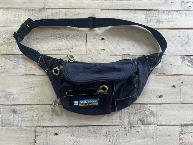 Vtg Fanny Pack Royal Caribbean International Cruise Travel Bag Zip 90s Navy EUC