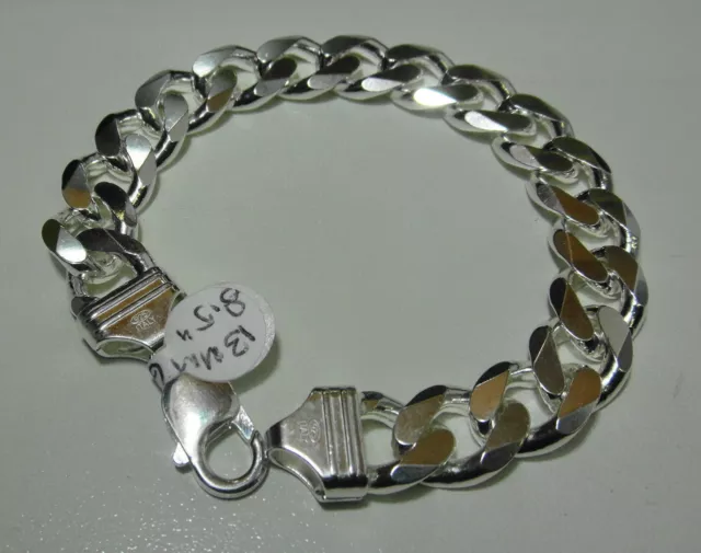 Men's Bracelet Curb Style Lobster Clasp Sterling Silver 925 13 MM ~ 60 Gram 8.5"