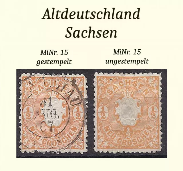 Altdeutschland Sachsen Lot 2 schöne Marken MiNr. 15, gest. + ungest. - Töne.