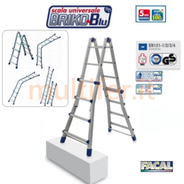 Scala alluminio multiposizione telescopica - Facal Briko blu - da 4 a 5,16 mt.