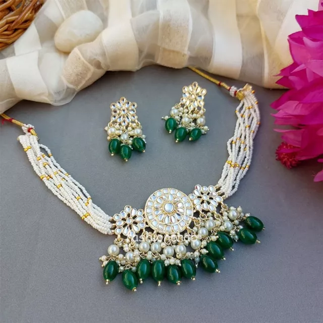 Indian Bollywood Style Rani Kundan Choker Set - Green