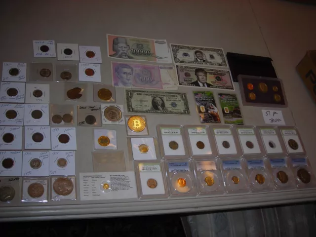 51 PCGS slabbed coin lot unc,gem bu,silver,GOLD,Commemorative, PEACE SILVER $1