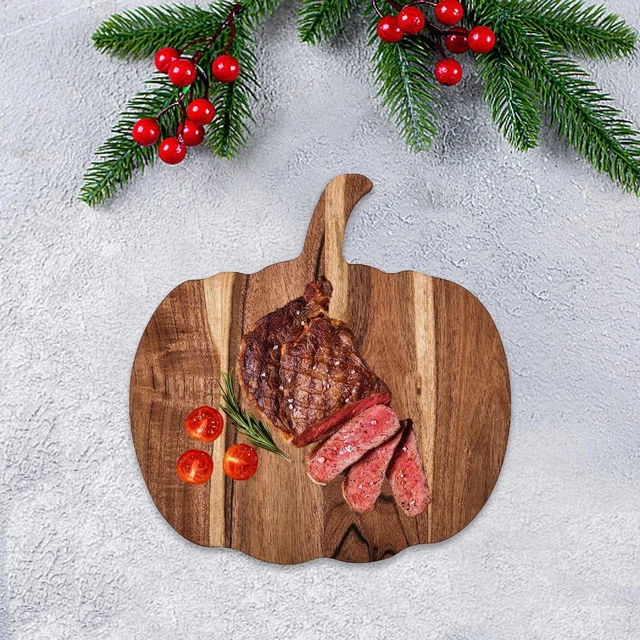 Planche à Découper En Bois En Forme De Citrouille - Déco Halloween Et Service Fromage/charcuterie - Dimensions 19,5x17 Cm