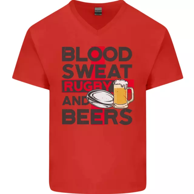 T-shirt da uomo Blood Sweat Rugby and Beers England divertente collo a V cotone 3
