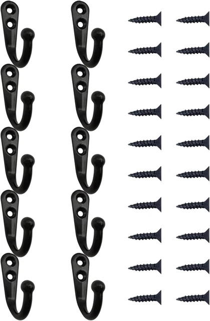 10 Pcs Coat Hooks, Small Door Hooks for Hanging with 20 Screws, Heavy Duty Retro