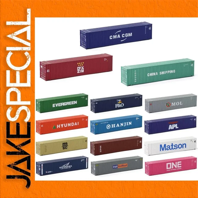 9-Pack HO Scale (1:87) 48ft Shipping Containers - Mixed Colors, Pre-Built Plastic