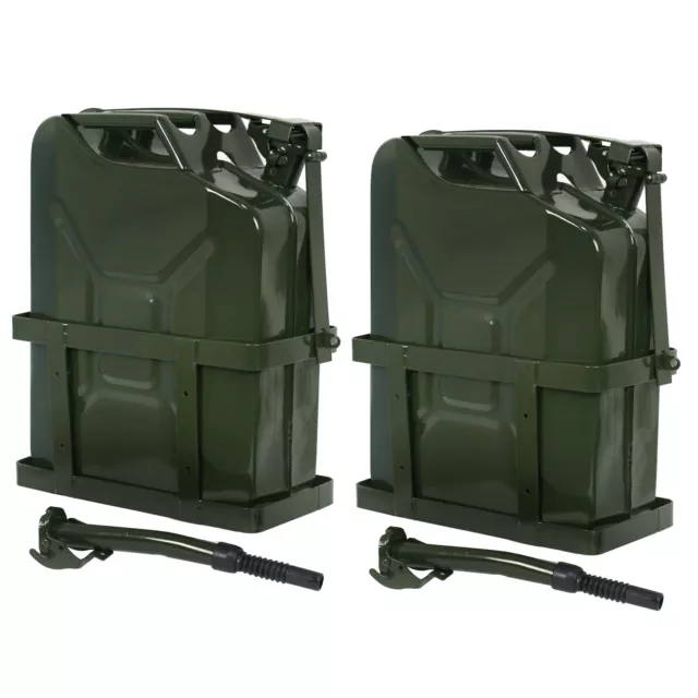 2x Jerry Can Tank w/ Holder Steel 5Gallon 20L Army Backup Military Green