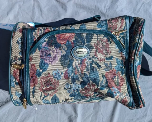 Ascot Travel Carry-on Floral Canvas Bag Luggage Vintage- Unused- Shoulder Strap